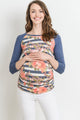 Navy Floral Raglan Maternity Tee, Striped