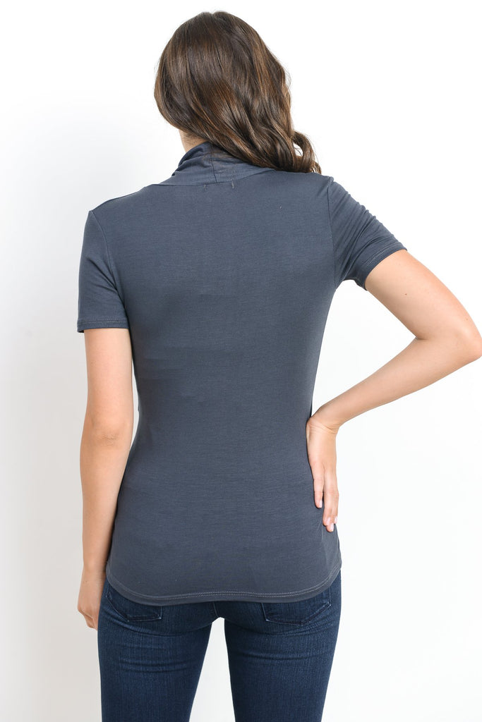 Dark Grey Solid Short Sleeve Maternity & Nursing Surplice Top