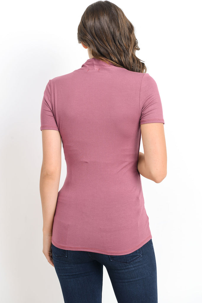 Mauve Solid Short Sleeve Maternity & Nursing Surplice Top