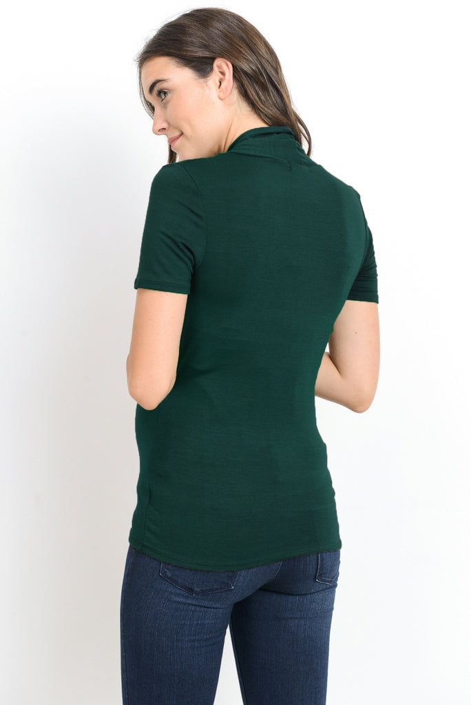 Green Solid Short Sleeve Maternity & Nursing Surplice Top