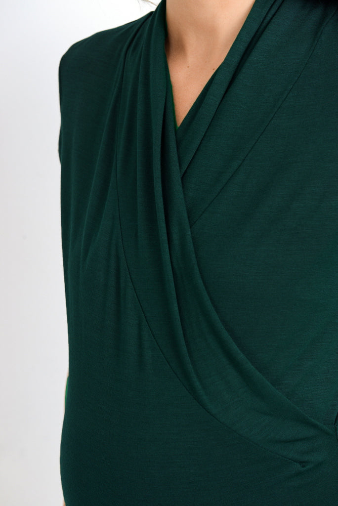 Green Solid Short Sleeve Maternity & Nursing Surplice Top