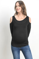 Black Solid Open Cold Shoulder Maternity/Nursing Top