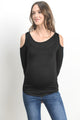 Black Solid Open Cold Shoulder Maternity/Nursing Top