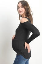 Black Solid Open Cold Shoulder Maternity/Nursing Top