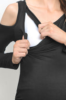 Black Solid Open Cold Shoulder Maternity/Nursing Top