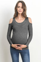 Charcoal Solid Open Cold Shoulder Maternity/Nursing Top