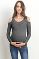 Charcoal Solid Open Cold Shoulder Maternity/Nursing Top