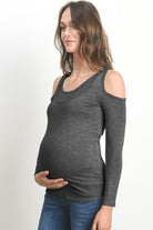 Charcoal Solid Open Cold Shoulder Maternity/Nursing Top
