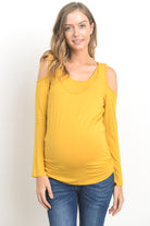 Mustard Solid Open Cold Shoulder Maternity/Nursing Top