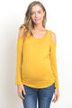 Mustard Solid Open Cold Shoulder Maternity/Nursing Top