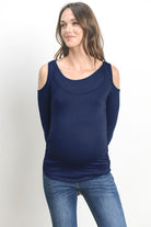 Navy Solid Open Cold Shoulder Maternity/Nursing Top