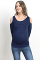 Navy Solid Open Cold Shoulder Maternity/Nursing Top