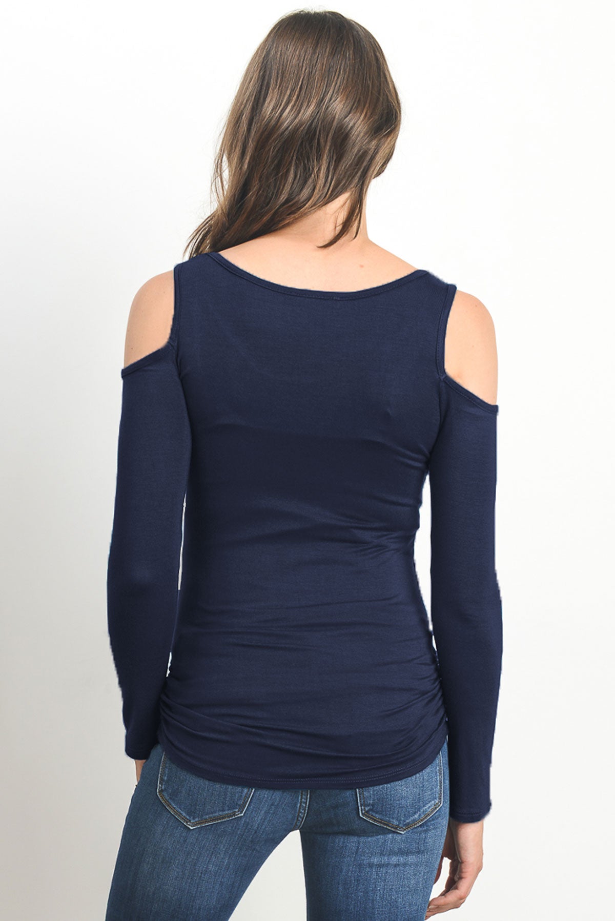 Navy Solid Open Cold Shoulder Maternity/Nursing Top