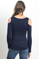 Navy Solid Open Cold Shoulder Maternity/Nursing Top