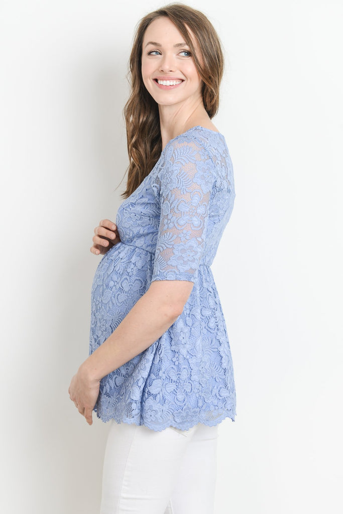 Denim Lace Draped Empire Waist Maternity Top