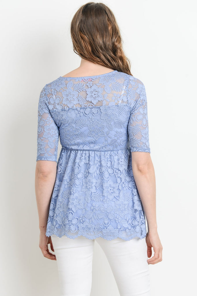 Denim Lace Draped Empire Waist Maternity Top