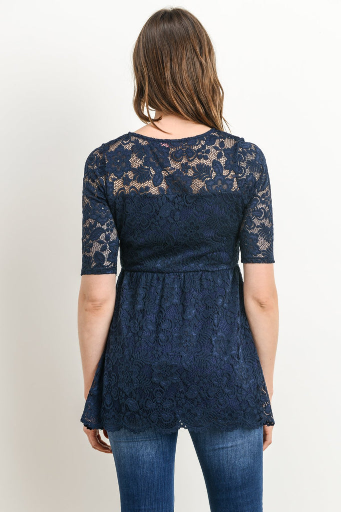 Navy Lace Draped Empire Waist Maternity Top