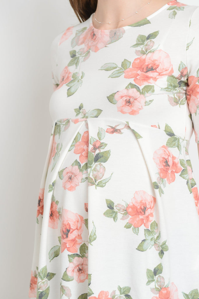 Ivory Floral Round Neck Peplum Maternity Top