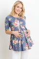 Navy Floral Round Neck Peplum Maternity Top