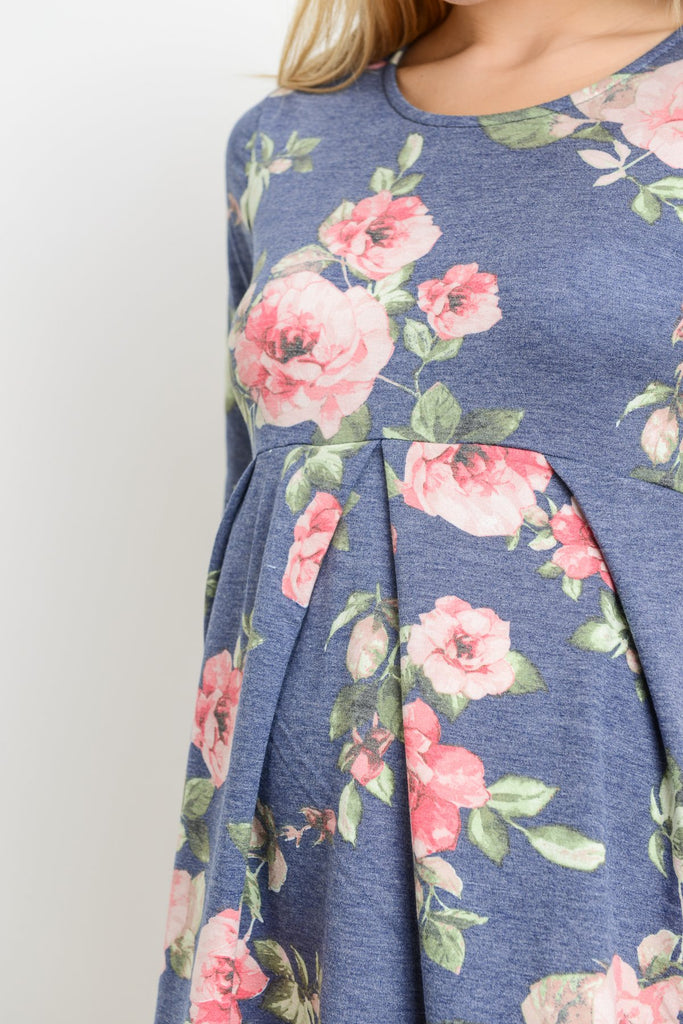 Navy Floral Round Neck Peplum Maternity Top