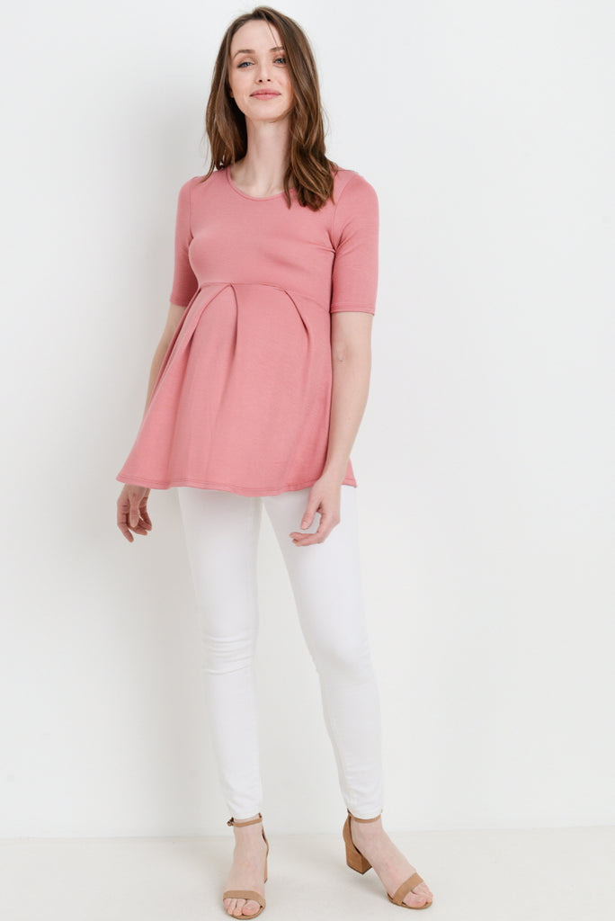 Blush Solid Front Pleat Peplum Maternity Top