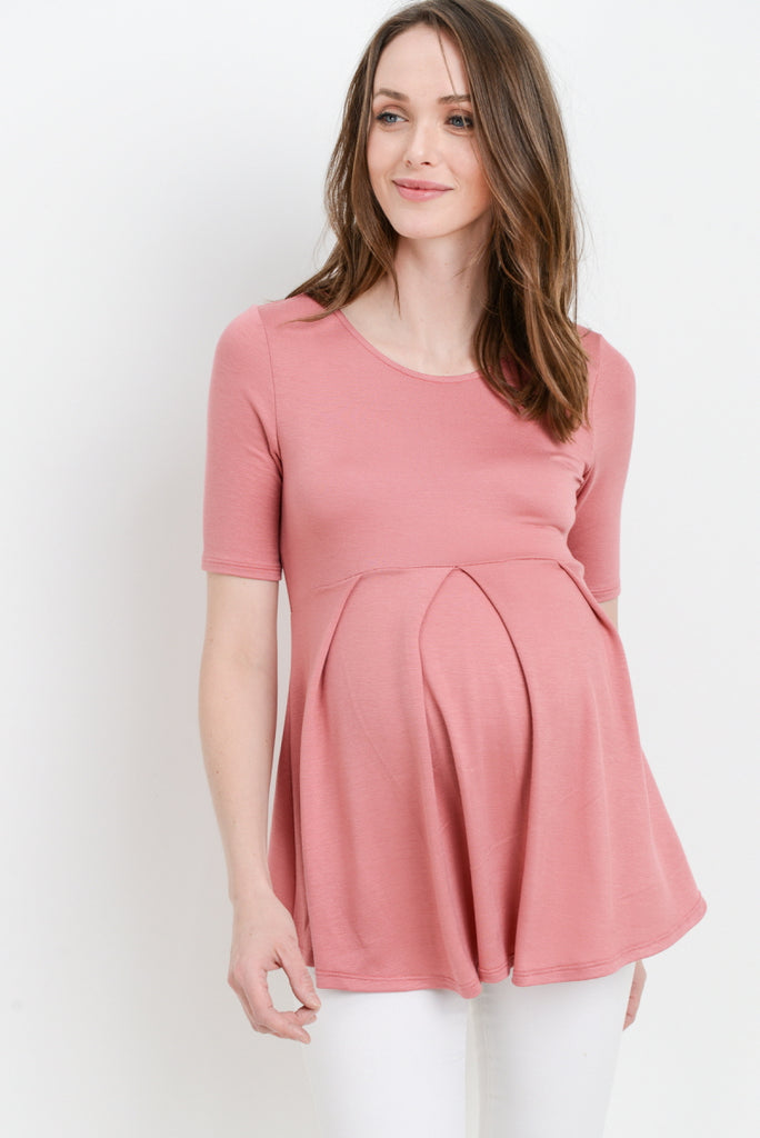 Blush Solid Front Pleat Peplum Maternity Top