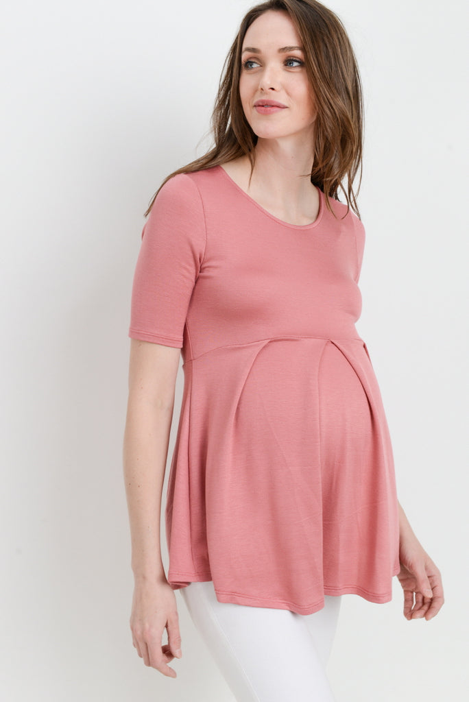 Blush Solid Front Pleat Peplum Maternity Top