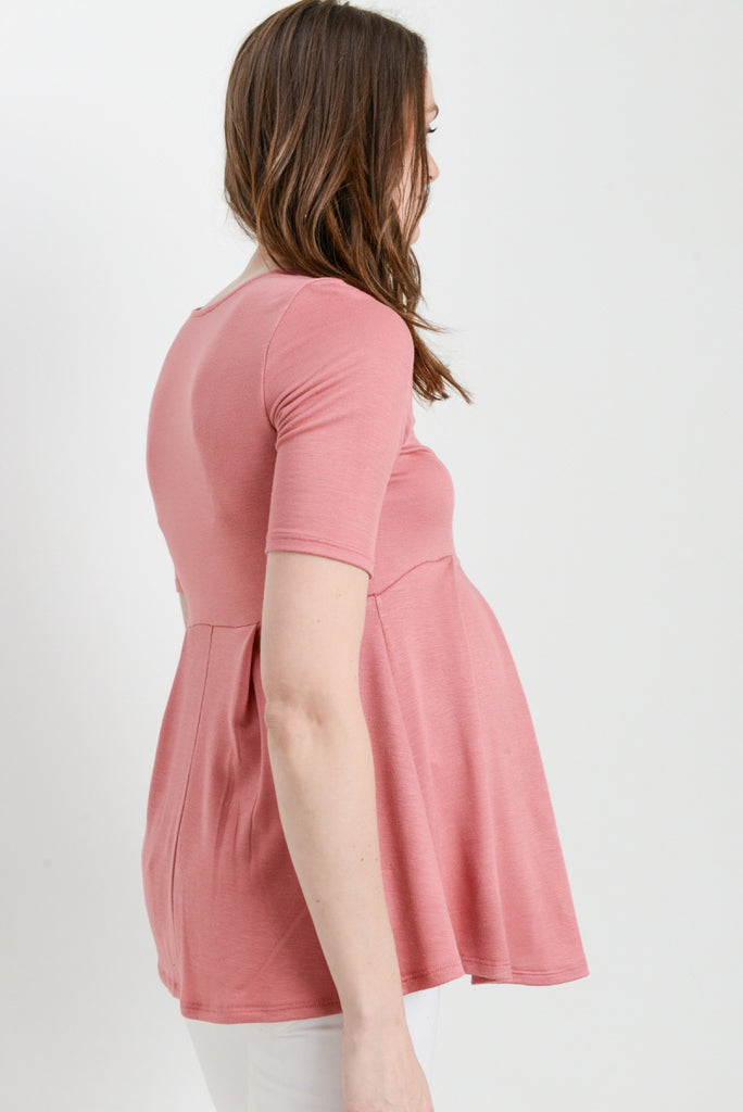 Blush Solid Front Pleat Peplum Maternity Top