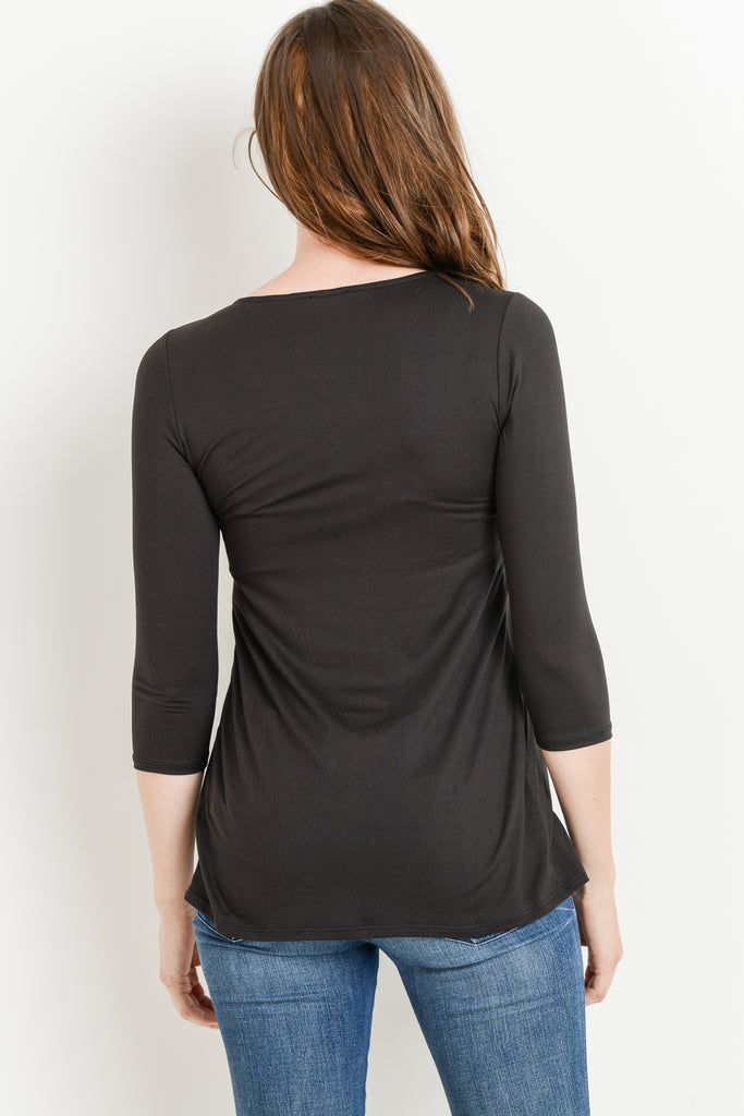 Black Front Pleat Round Neck Maternity Top Back