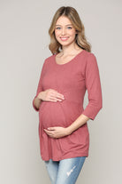 Dusty Pink Front Pleat Round Neck Maternity Top