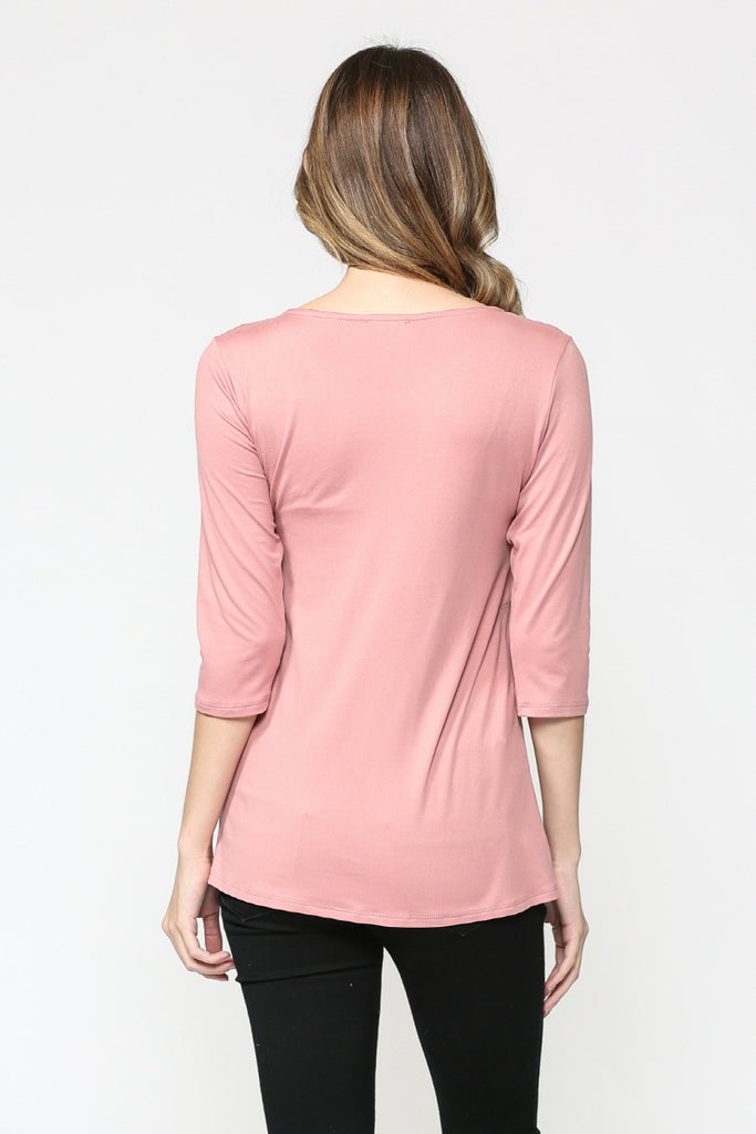 Mauve Front Pleat Round Neck Maternity Top