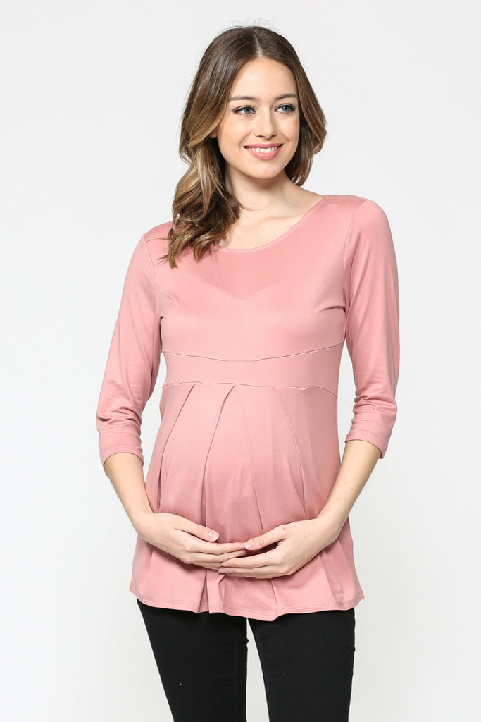 Mauve Front Pleat Round Neck Maternity Top