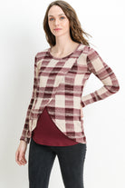 Burgundy Plaid Overlap Sweater Knit Maternity & Nursing Top