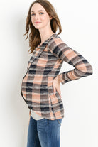 Mauve/Grey Plaid Overlap Sweater Knit Maternity & Nursing Top