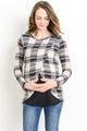Navy/Black Plaid Overlap Sweater Knit Maternity & Nursing Top