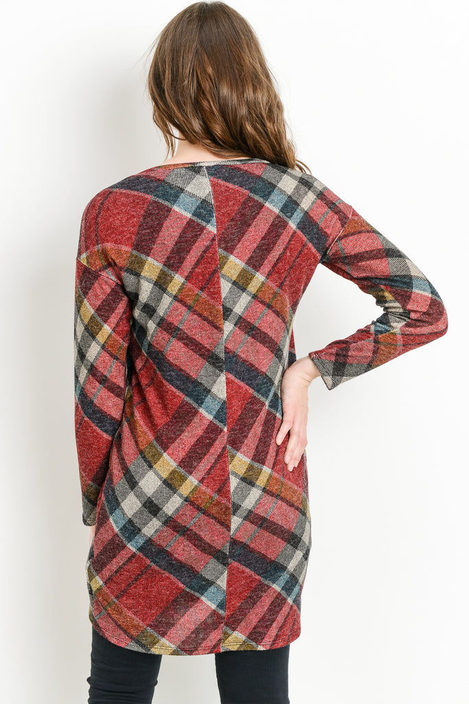 Burgundy Plaid Knit Maternity & Nursing Sweater Tunic