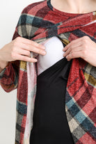 Burgundy Plaid Knit Maternity & Nursing Sweater Tunic