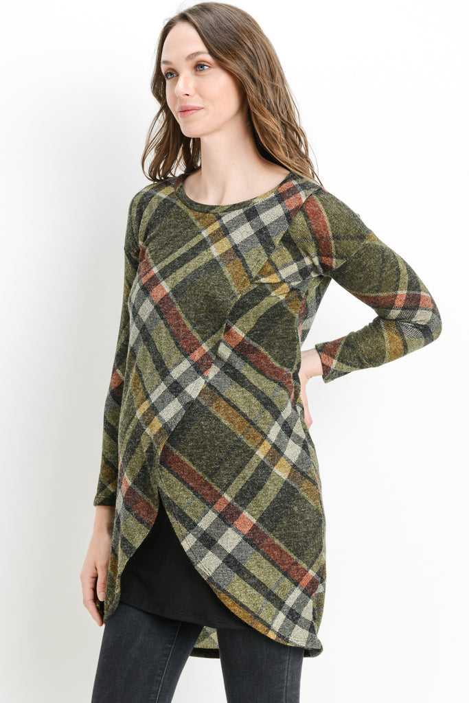 Olive Plaid Knit Maternity & Nursing Sweater Tunic
