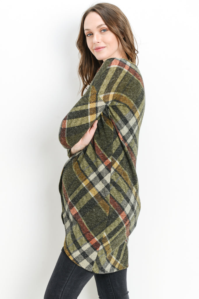 Olive Plaid Knit Maternity & Nursing Sweater Tunic