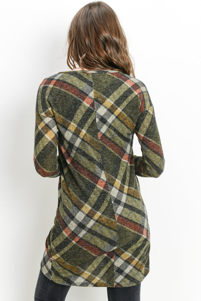 Olive Plaid Knit Maternity & Nursing Sweater Tunic