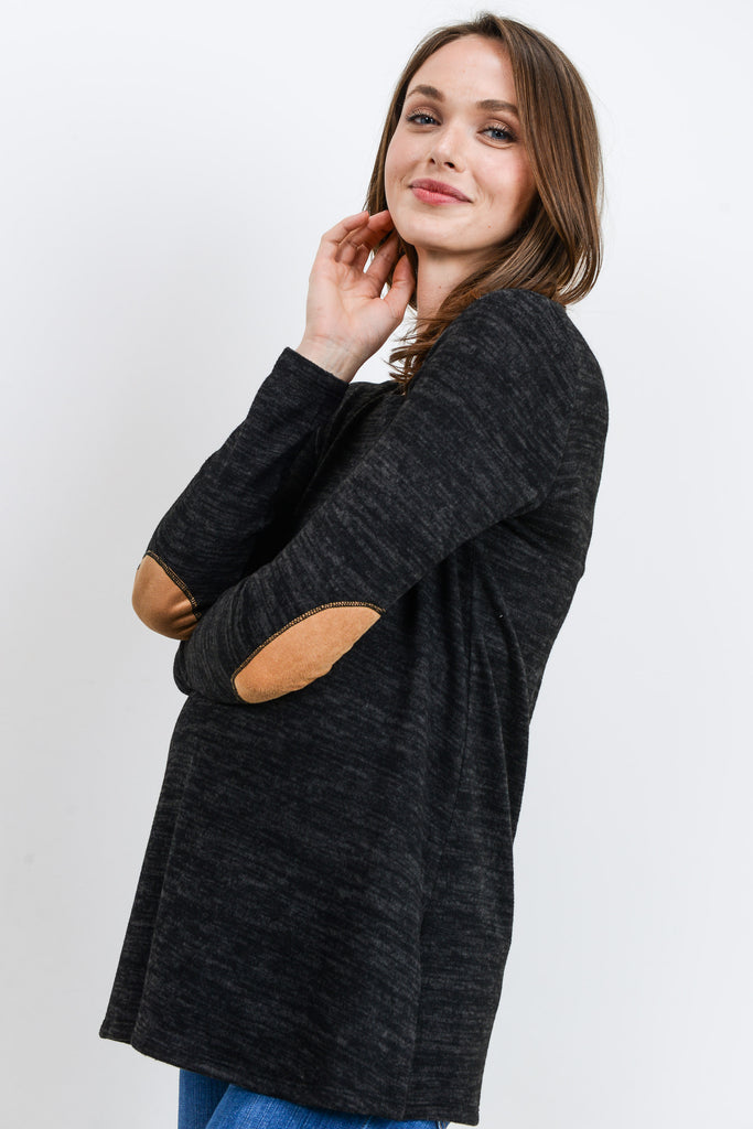 Black Elbow Patch Tunic Long Sleeve Maternity Top