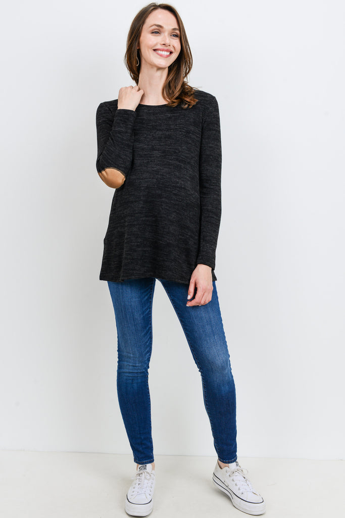 Black Elbow Patch Tunic Long Sleeve Maternity Top