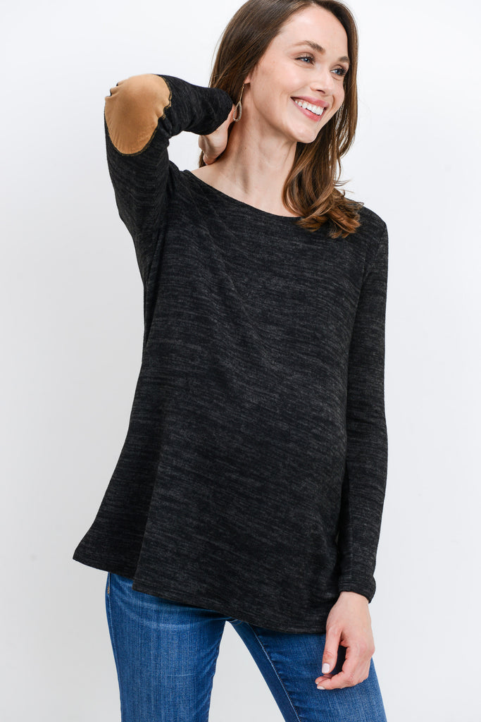 Black Elbow Patch Tunic Long Sleeve Maternity Top