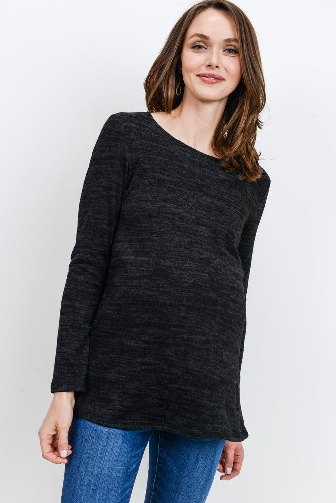 Black Elbow Patch Tunic Long Sleeve Maternity Top