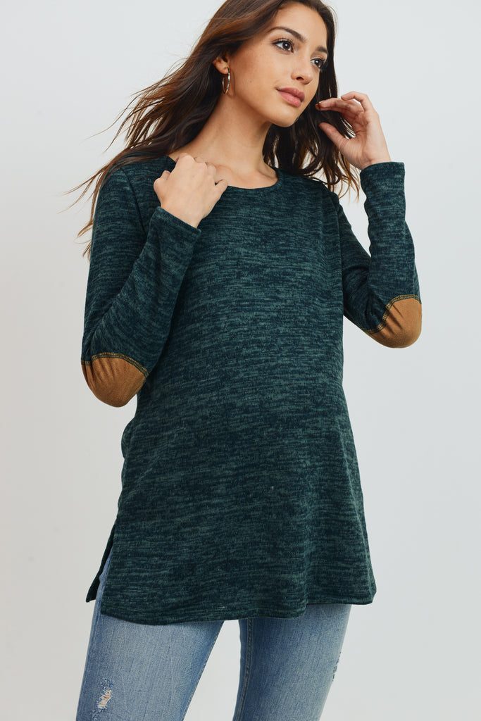 Green Elbow Patch Tunic Long Sleeve Maternity Top