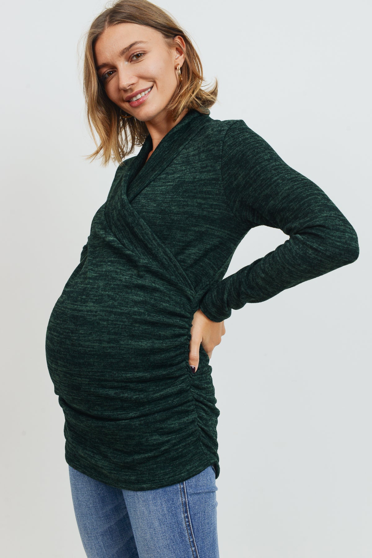 Green Tunic Sweater Maternity Top