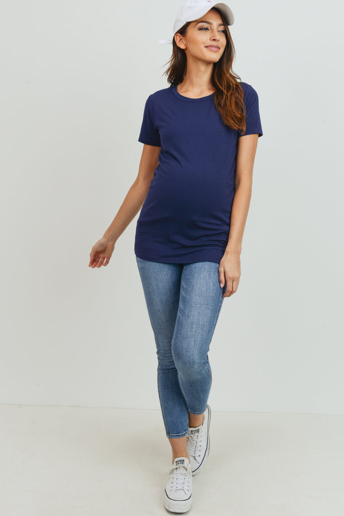 Navy Modal Jersey Round Neck Maternity Short Sleeve Top