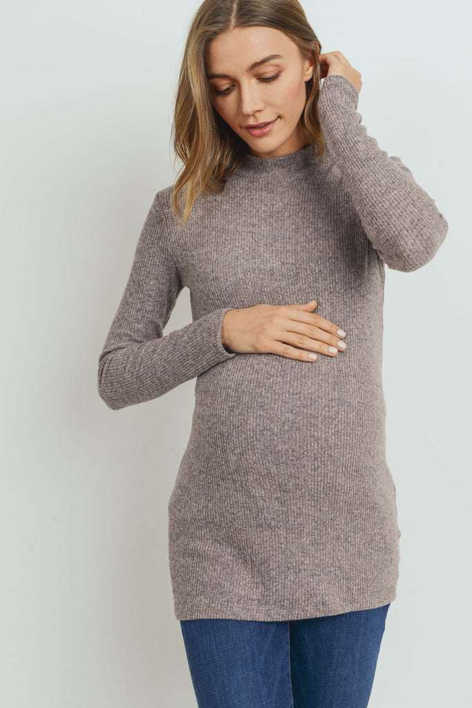 Light Pink Rib Knit Mock Neck Maternity Top