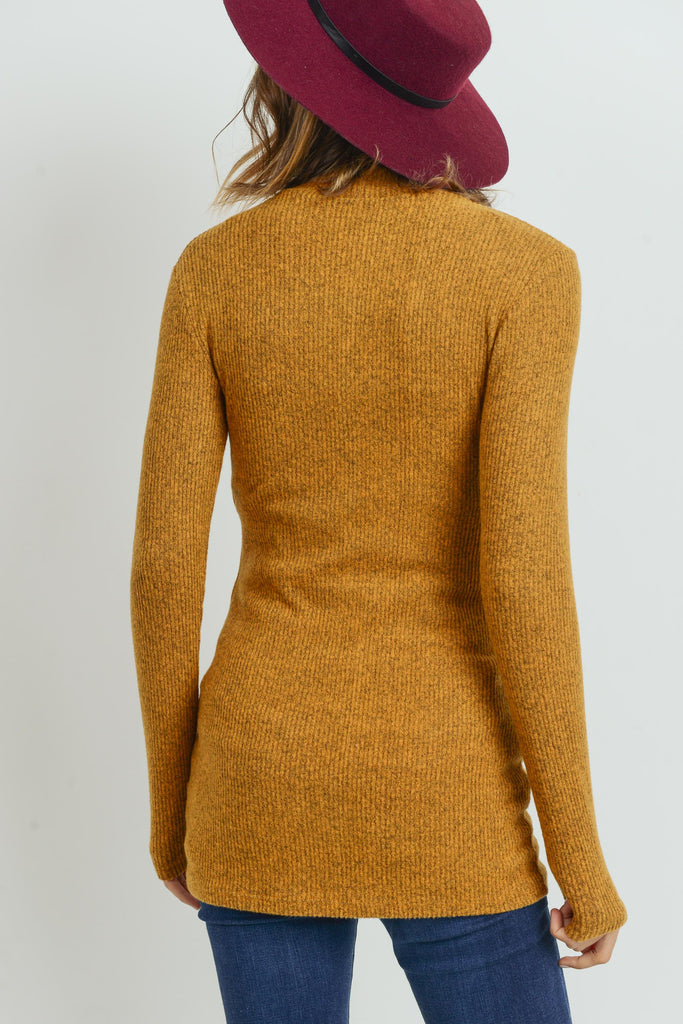 Mustard Rib Knit Mock Neck Maternity Top