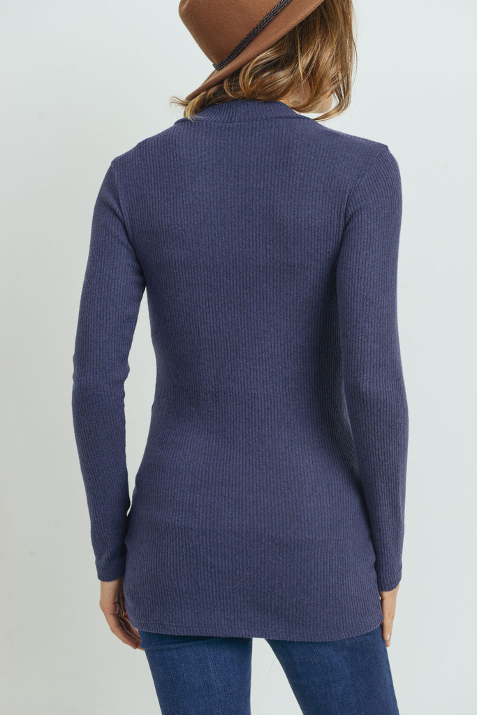 Navy Rib Knit Mock Neck Maternity Top